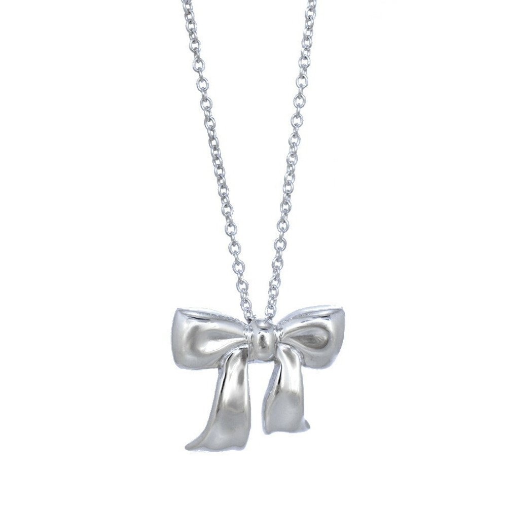 Tiffany Bow Ribbon Pendant Necklace Silver CO